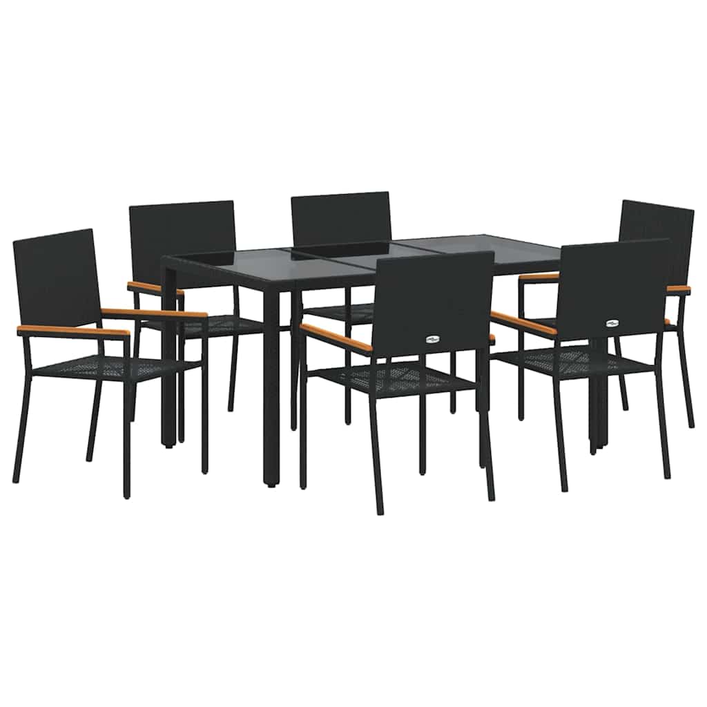 Garten Essgruppe 7 pcs Schwarz Poly-Rattan