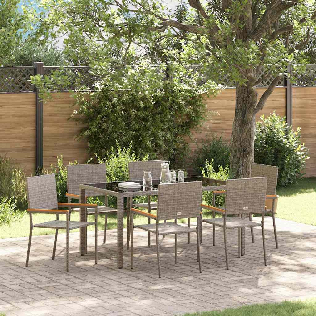 Garten Essgruppe 7 pcs Grau Poly-Rattan