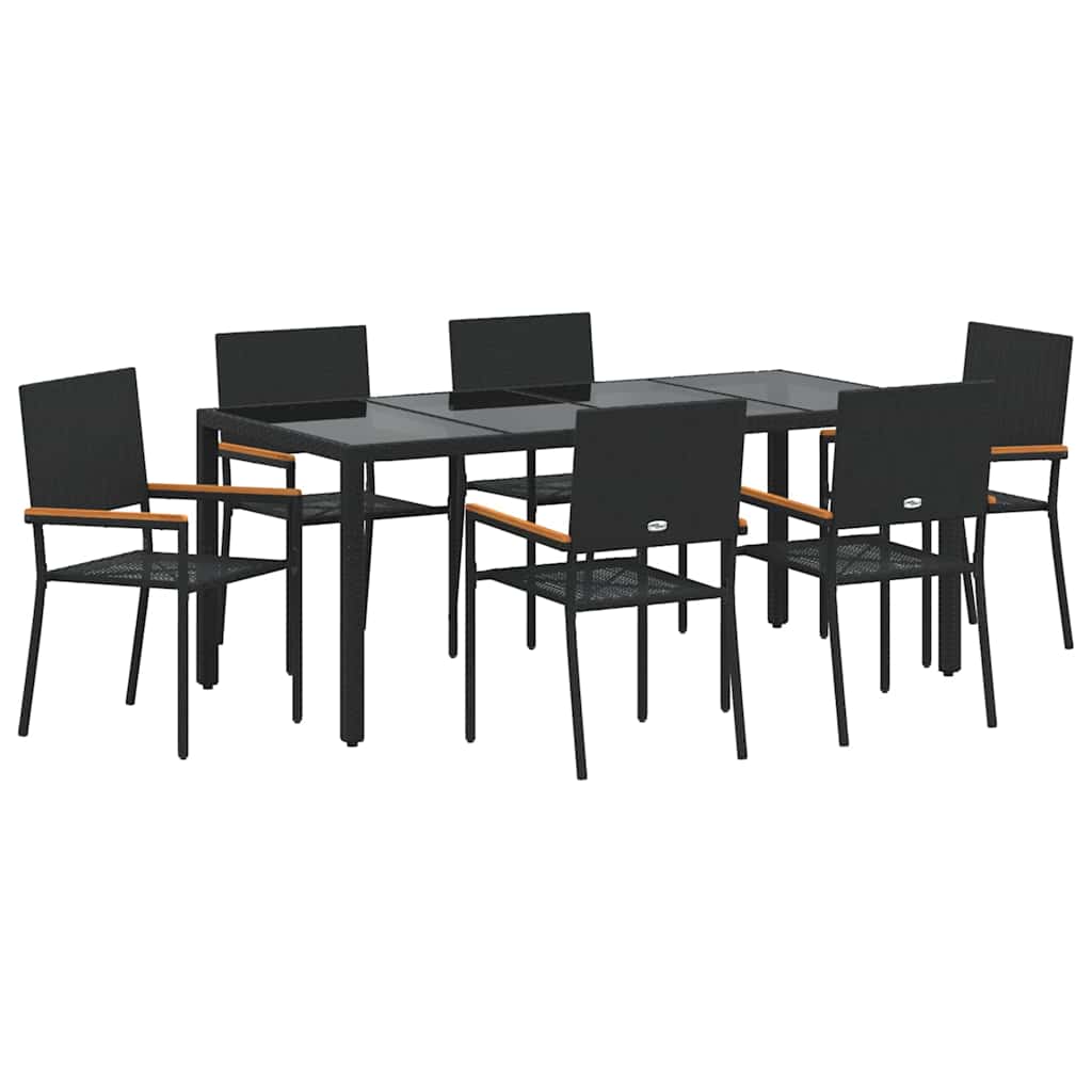Garten Essgruppe 7 pcs Schwarz Poly-Rattan