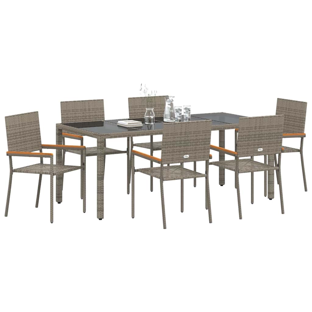Garten Essgruppe 7 pcs Grau Poly-Rattan