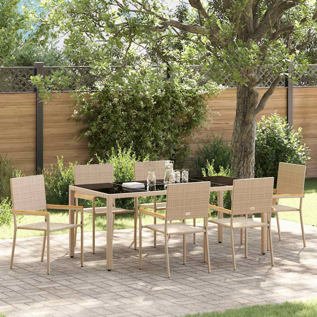 Garten Essgruppe 7 pcs Beige Poly-Rattan