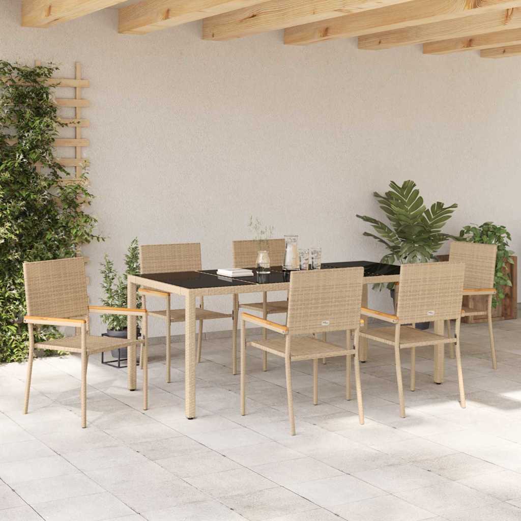 Garten Essgruppe 7 pcs Beige Poly-Rattan