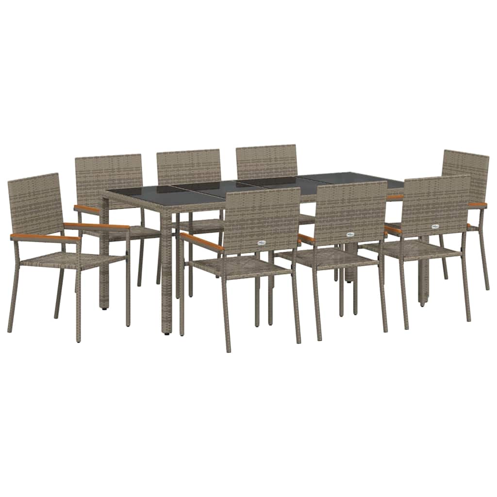 Garten Essgruppe 9 pcs Grau Poly-Rattan