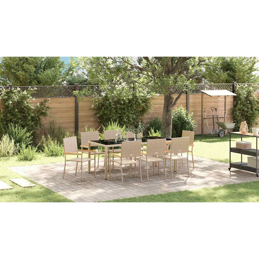 Garten Essgruppe 9 pcs Beige Poly-Rattan