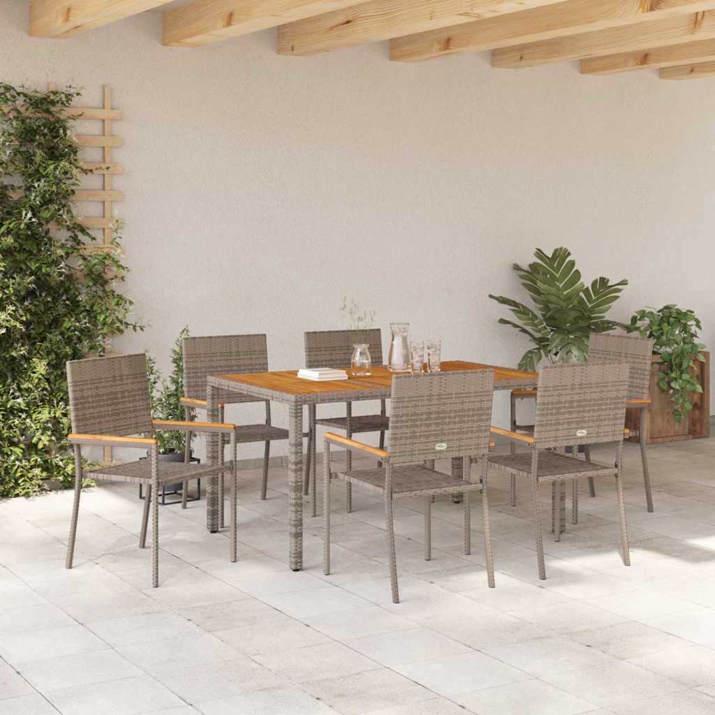 Garten Essgruppe 7 pcs Grau Poly-Rattan