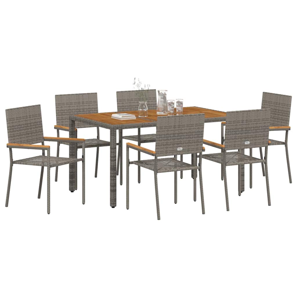 Garten Essgruppe 7 pcs Grau Poly-Rattan