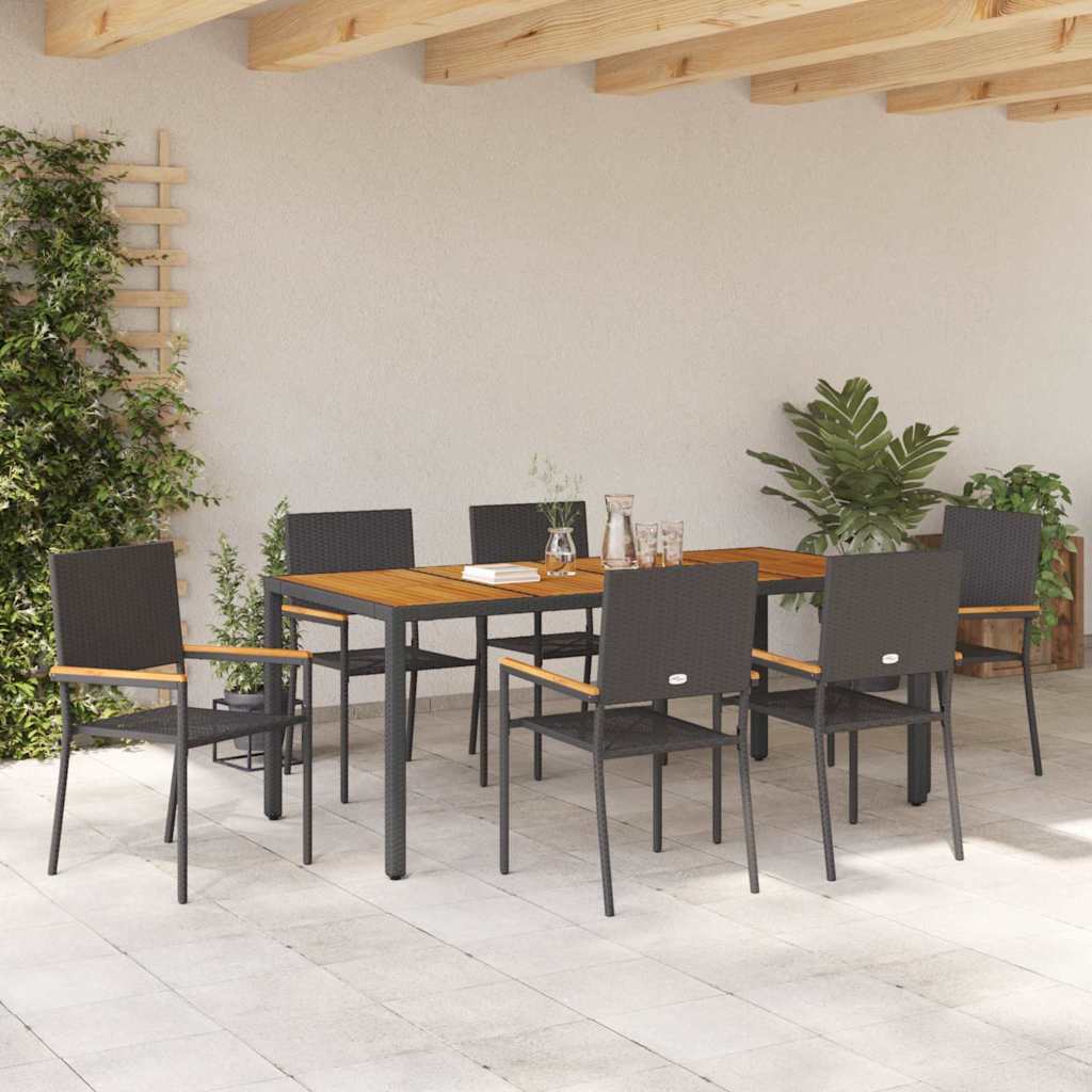 Garten Essgruppe 7 pcs Schwarz Poly-Rattan