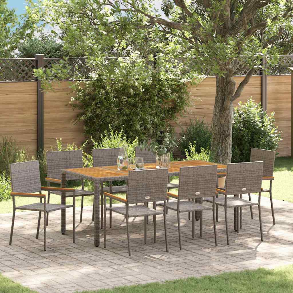 Garten Essgruppe 9 pcs Grau Poly-Rattan