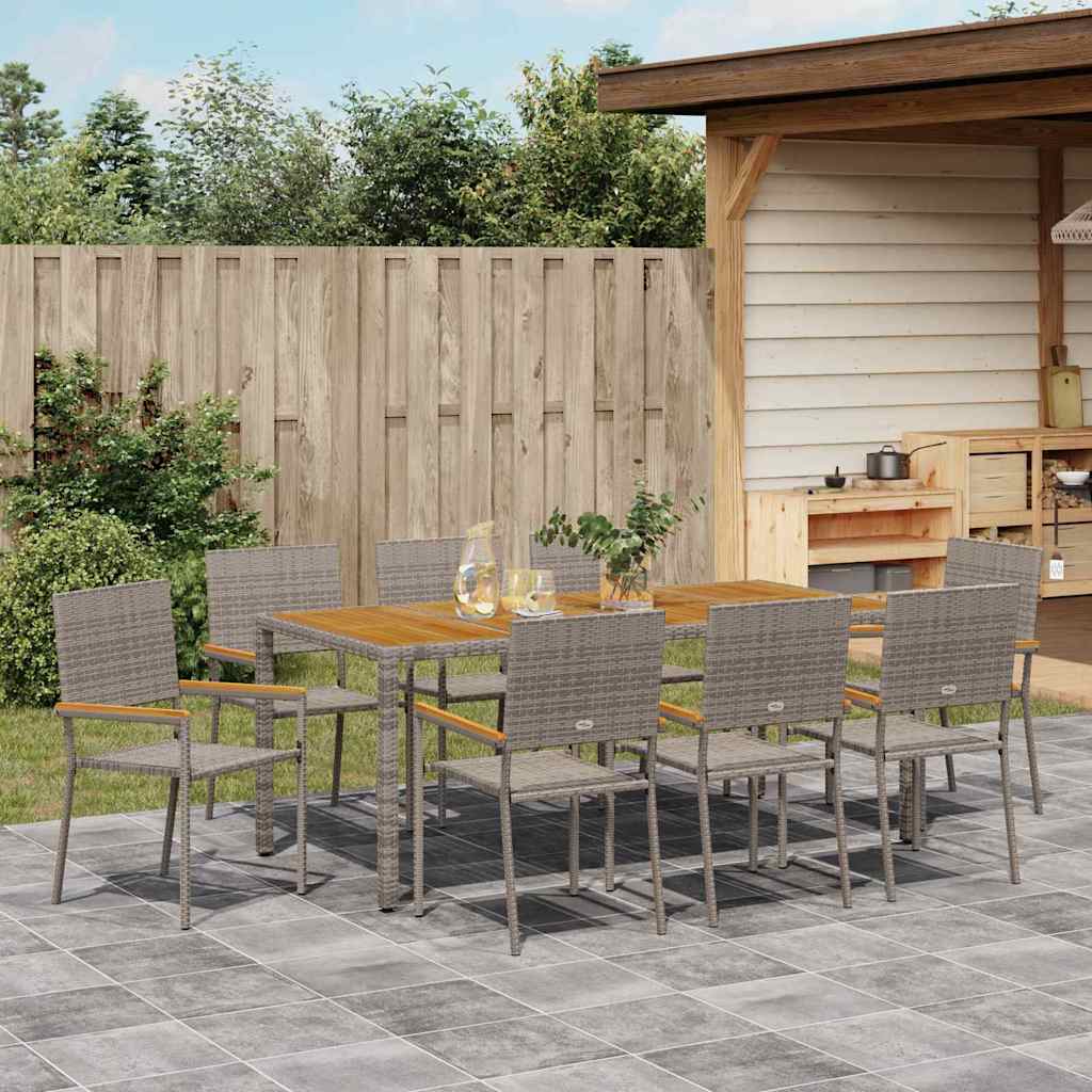 Garten Essgruppe 9 pcs Grau Poly-Rattan