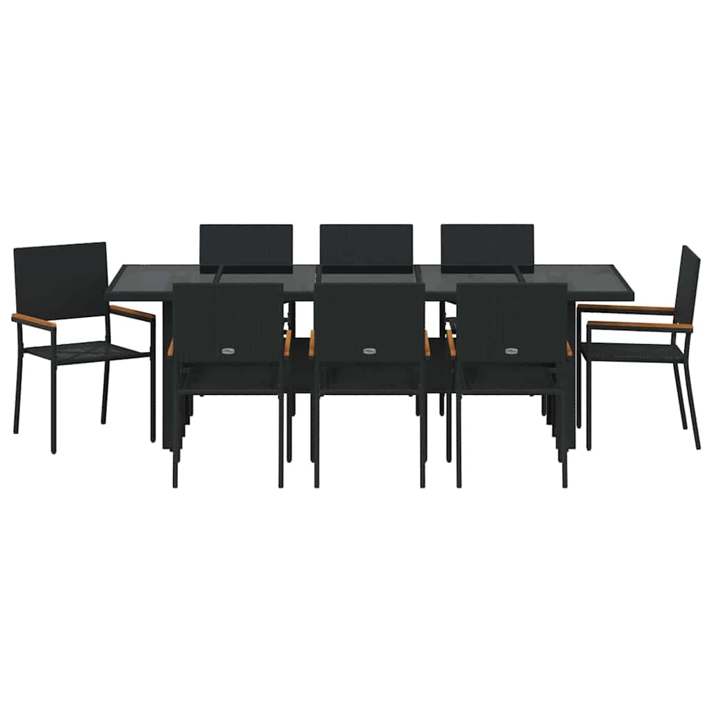 Garten Essgruppe 9 pcs Schwarz Poly-Rattan