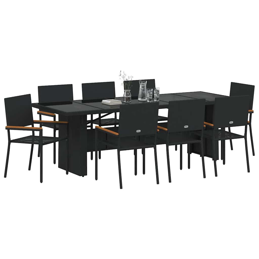 Garten Essgruppe 9 pcs Schwarz Poly-Rattan
