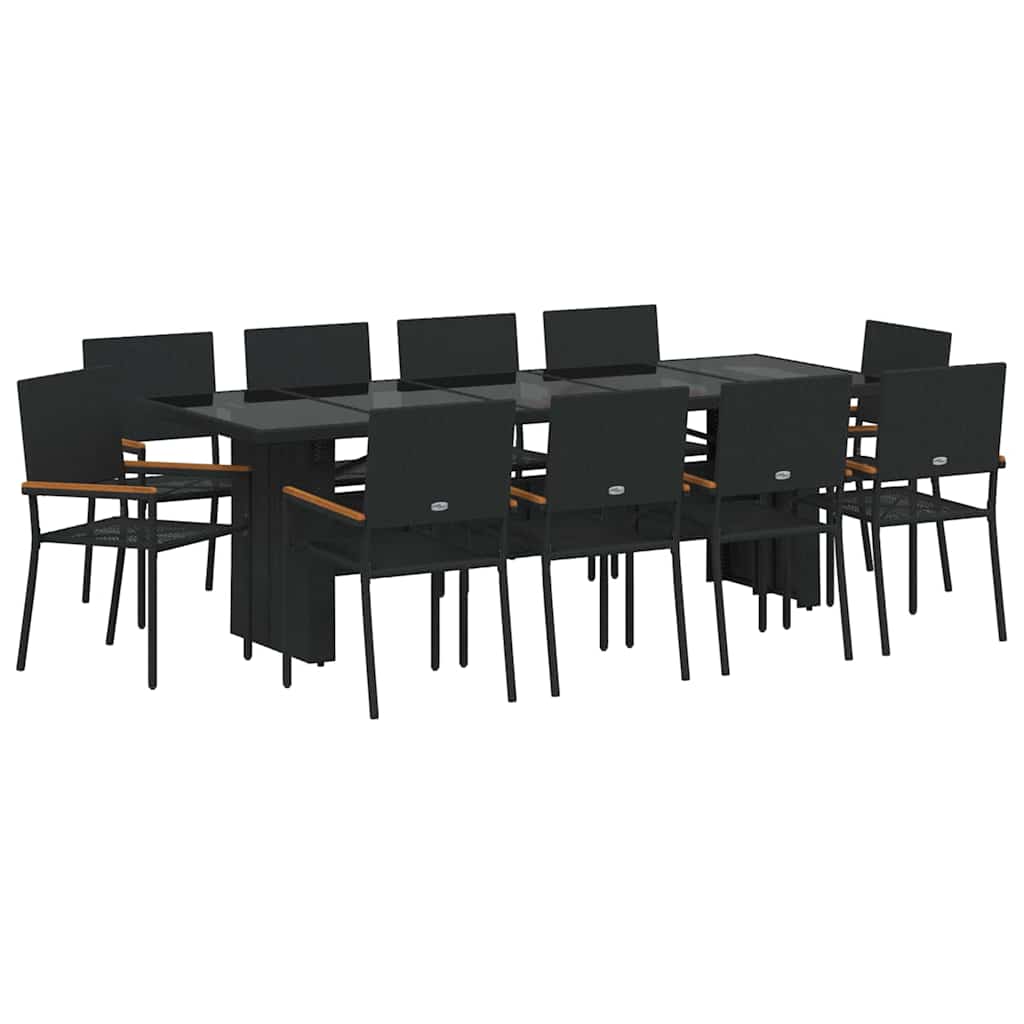 Garten Essgruppe 11 pcs Schwarz Poly-Rattan