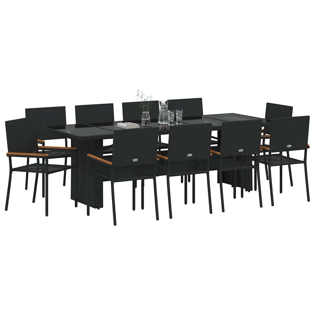 Garten Essgruppe 11 pcs Schwarz Poly-Rattan