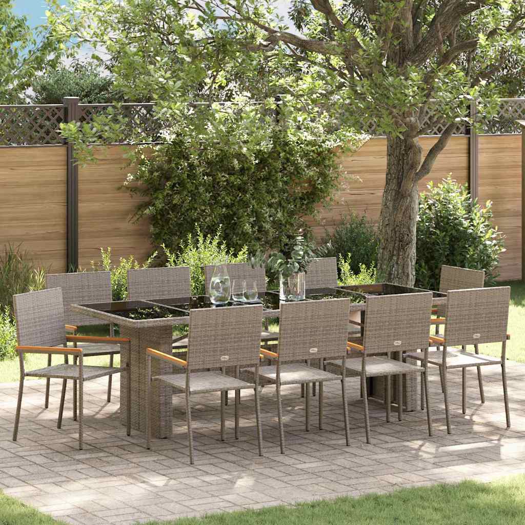 Garten Essgruppe 11 pcs Grau Poly-Rattan