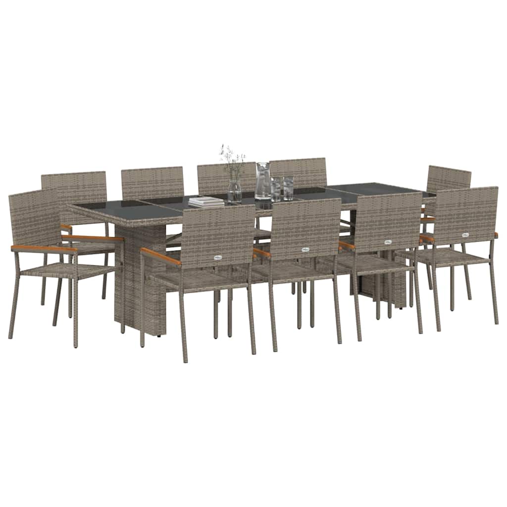 Garten Essgruppe 11 pcs Grau Poly-Rattan