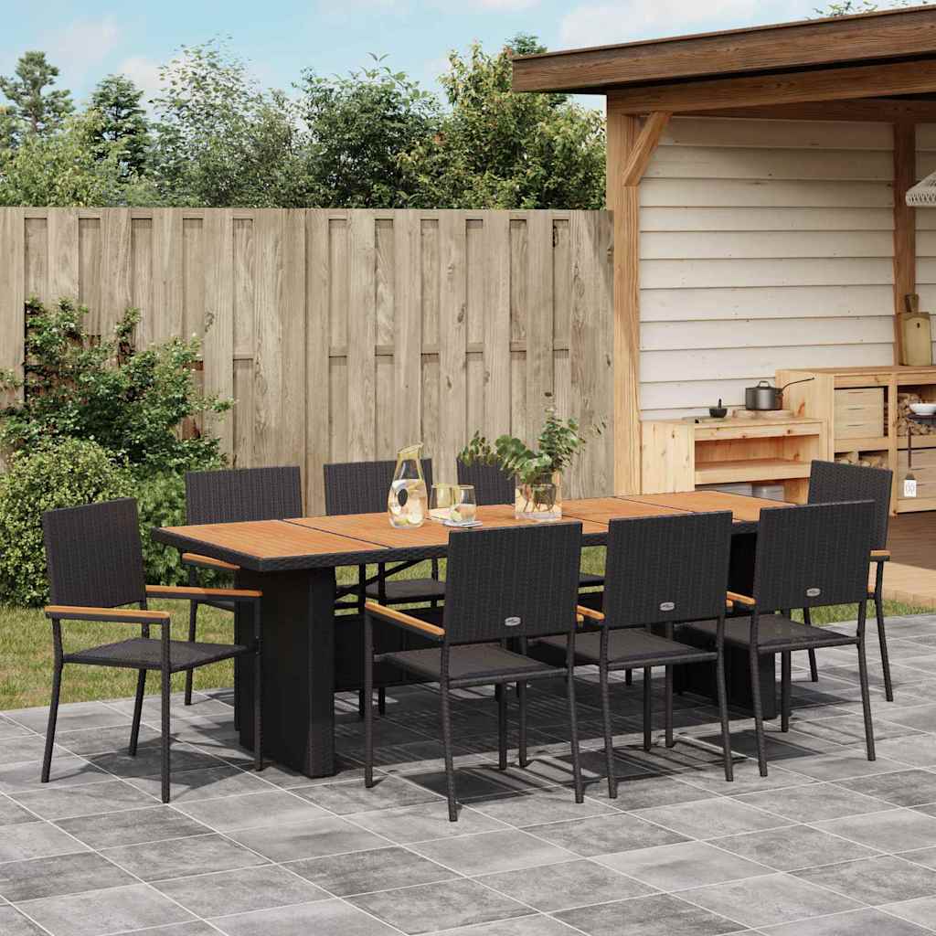 Garten Essgruppe 9 pcs Schwarz Poly-Rattan