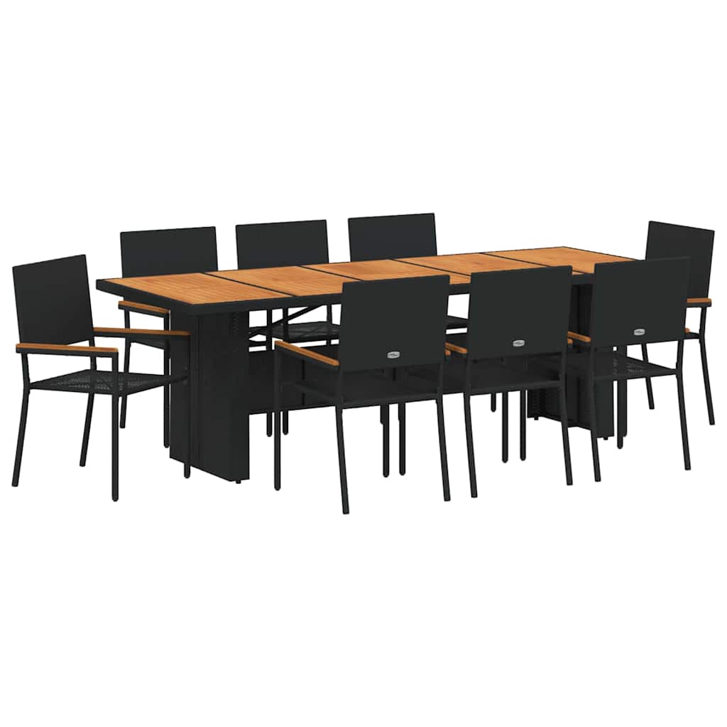 Garten Essgruppe 9 pcs Schwarz Poly-Rattan