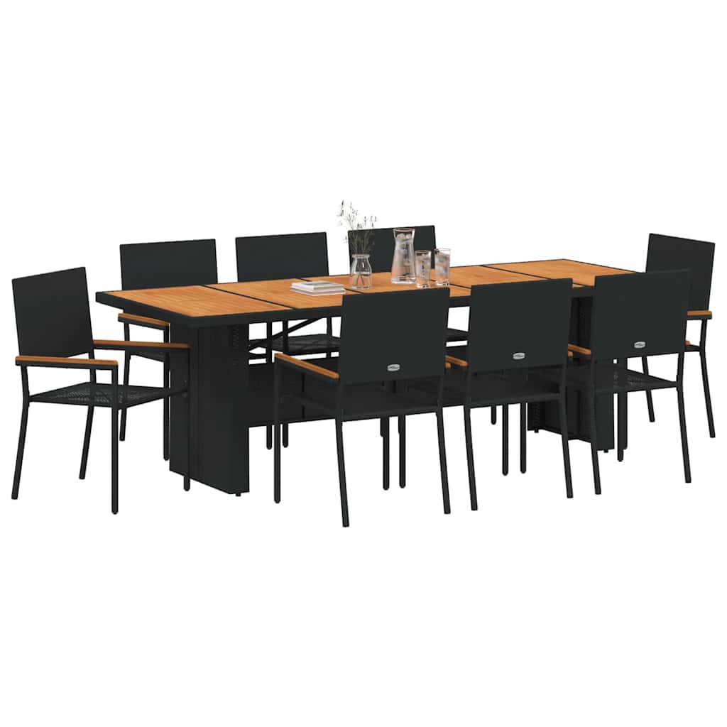 Garten Essgruppe 9 pcs Schwarz Poly-Rattan