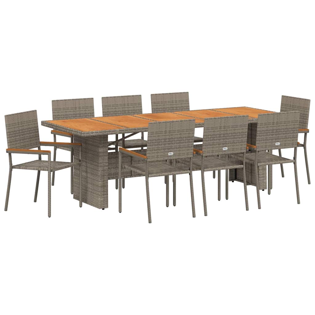 Garten Essgruppe 9 pcs Grau Poly-Rattan
