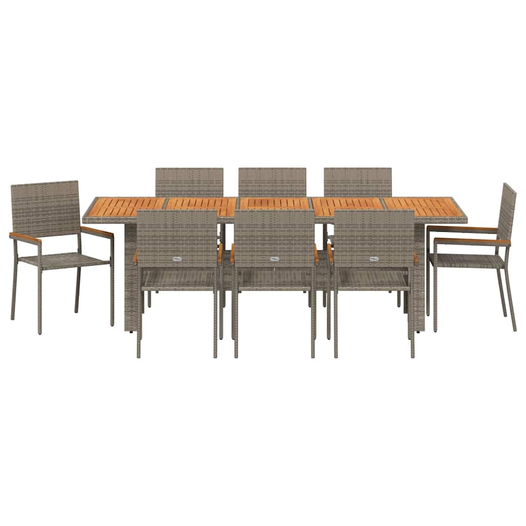 Garten Essgruppe 9 pcs Grau Poly-Rattan