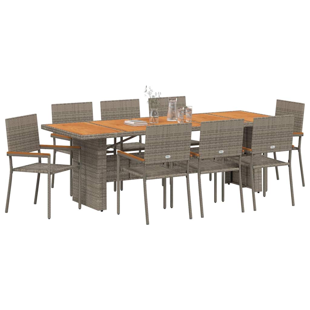 Garten Essgruppe 9 pcs Grau Poly-Rattan