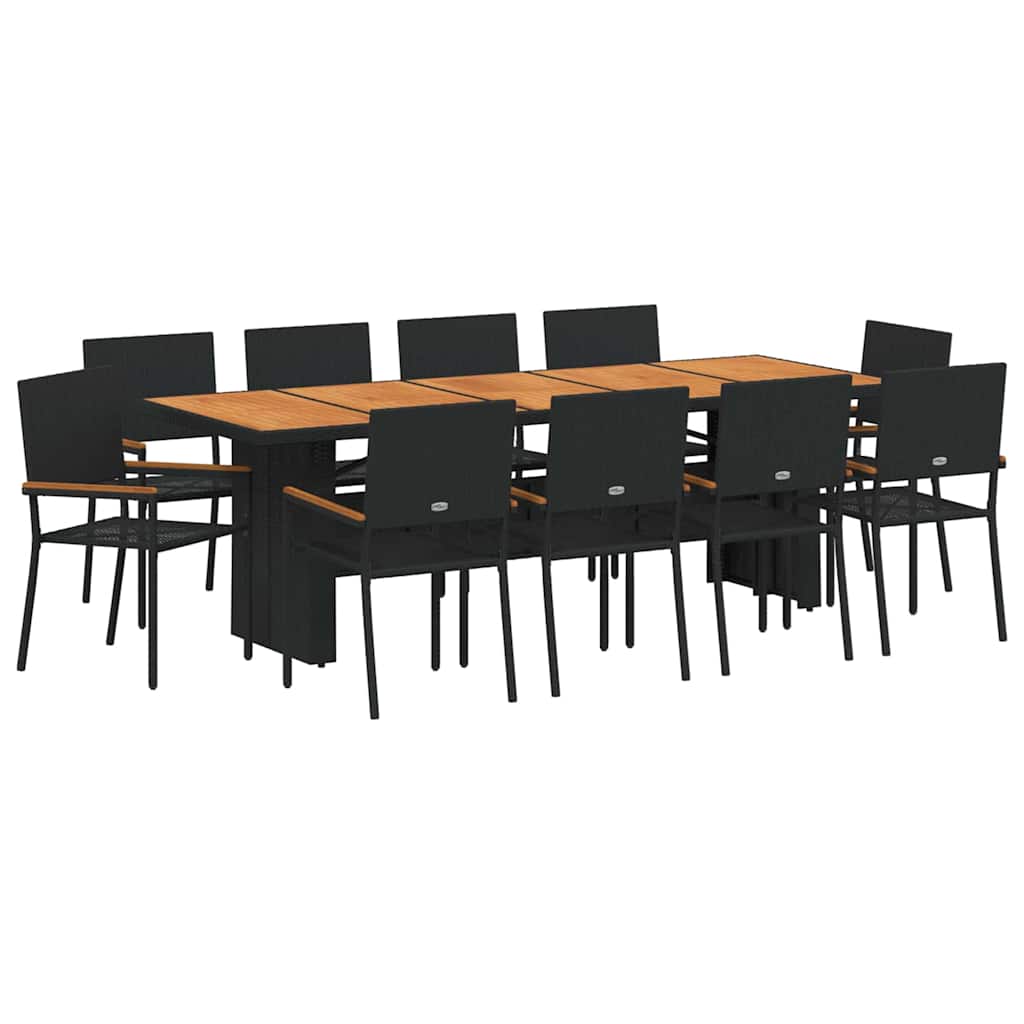 Garten Essgruppe 11 pcs Schwarz Poly-Rattan