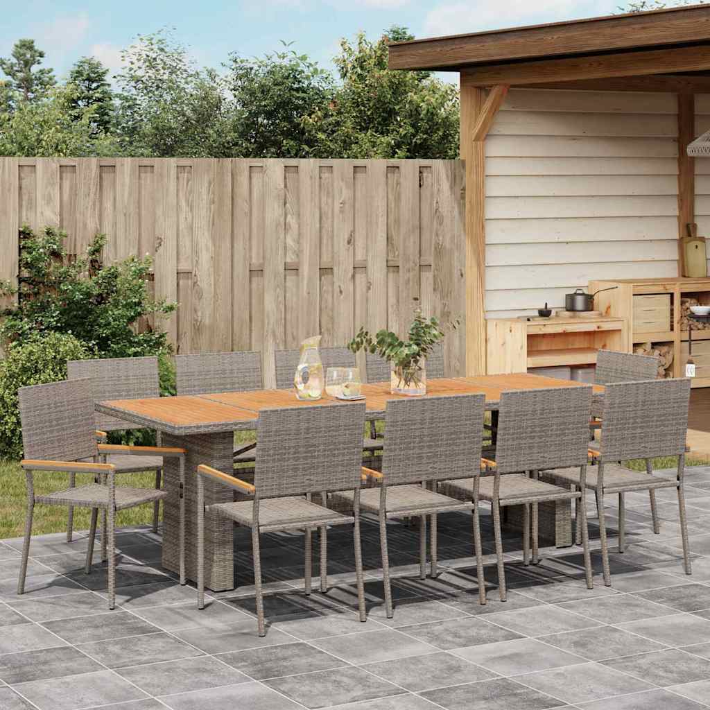 Garten Essgruppe 11 pcs Grau Poly-Rattan