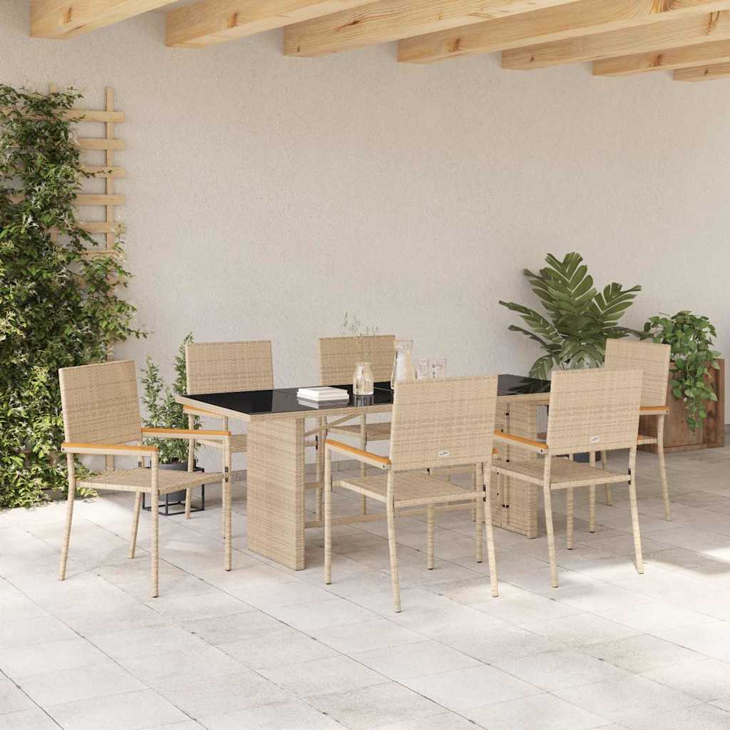 Garten Essgruppe 7 pcs Beige Poly-Rattan