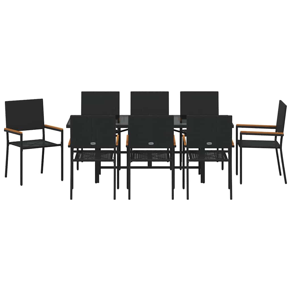 Garten Essgruppe 9 pcs Schwarz Poly-Rattan