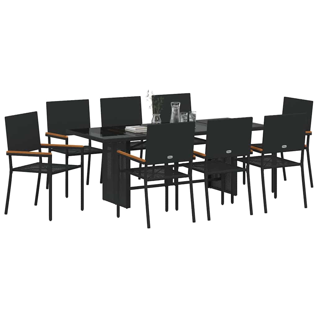 Garten Essgruppe 9 pcs Schwarz Poly-Rattan