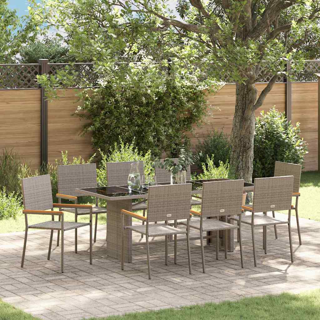 Garten Essgruppe 9 pcs Grau Poly-Rattan