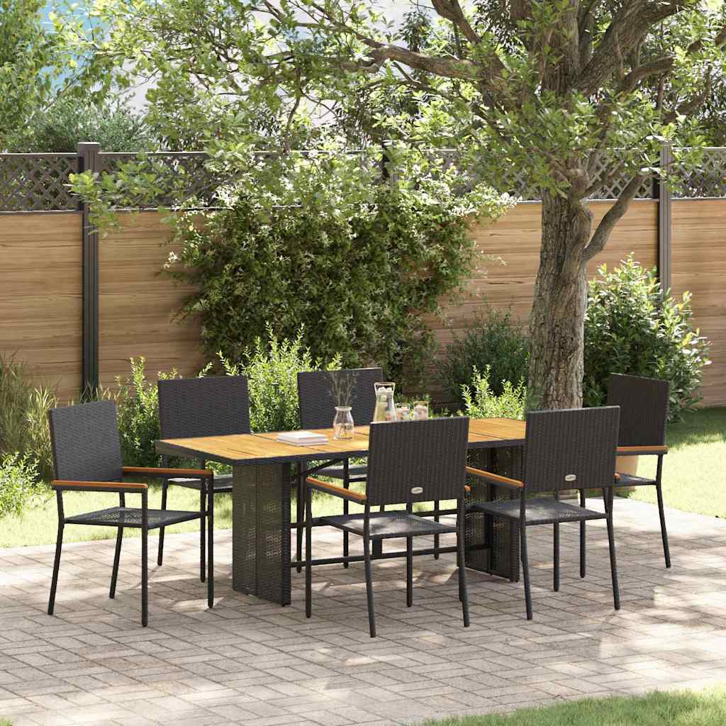 Garten Essgruppe 7 pcs Schwarz Poly-Rattan