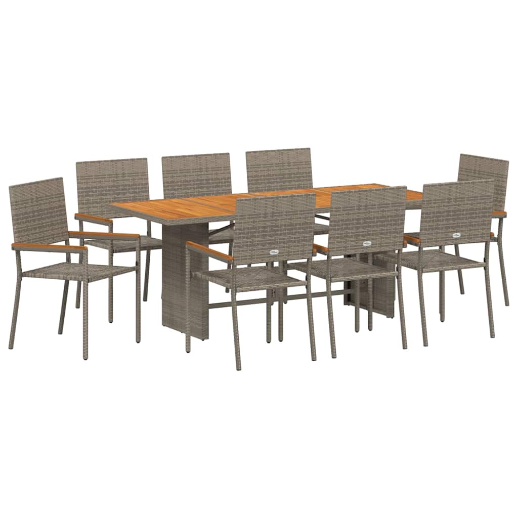 Garten Essgruppe 9 pcs Grau Poly-Rattan
