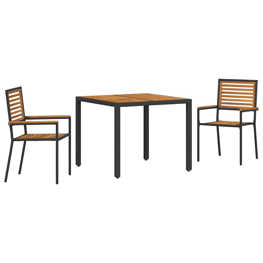 Garten Essgruppe 3 pcs Schwarz und Braun Poly-Rattan
