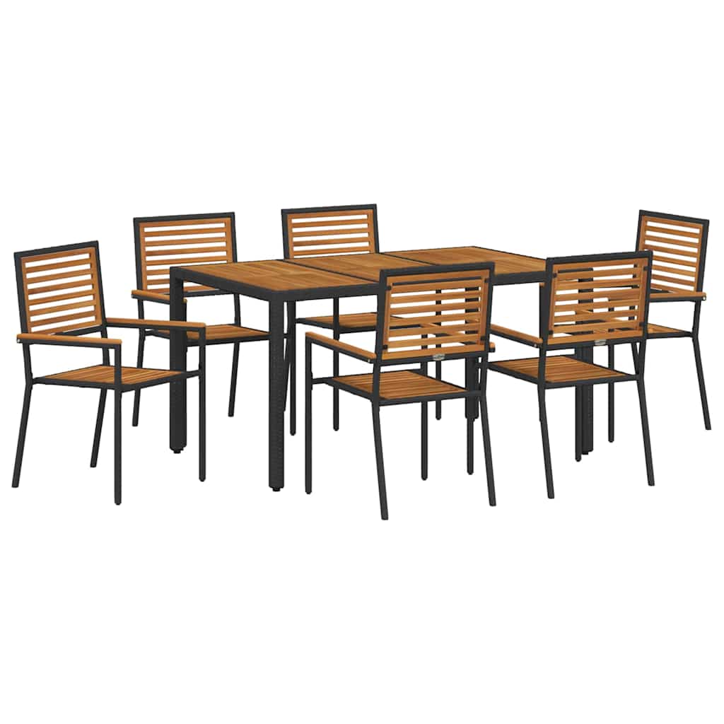 Garten Essgruppe 7 pcs Schwarz und Braun Poly-Rattan