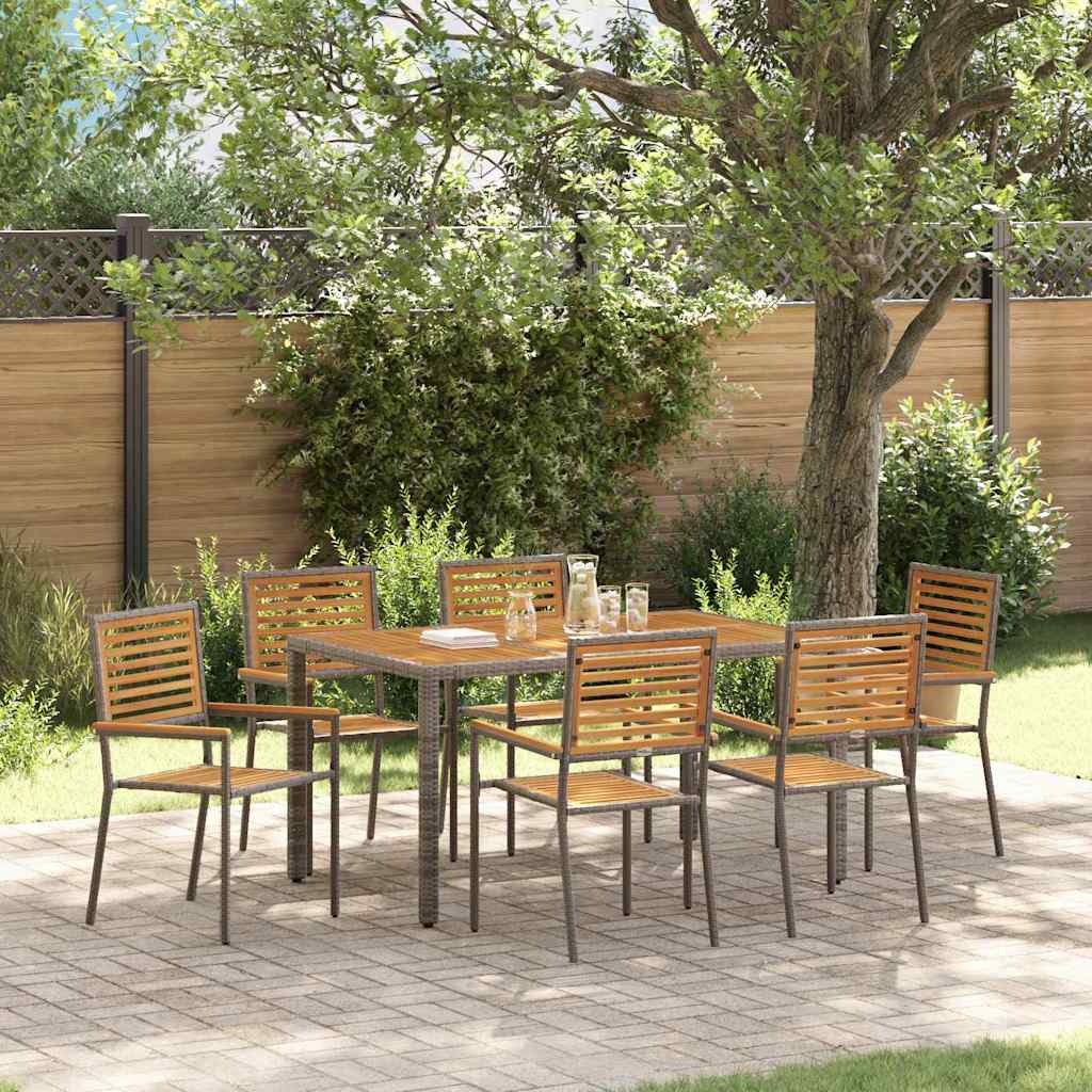 Garten Essgruppe 7 pcs Grau und Braun Poly-Rattan