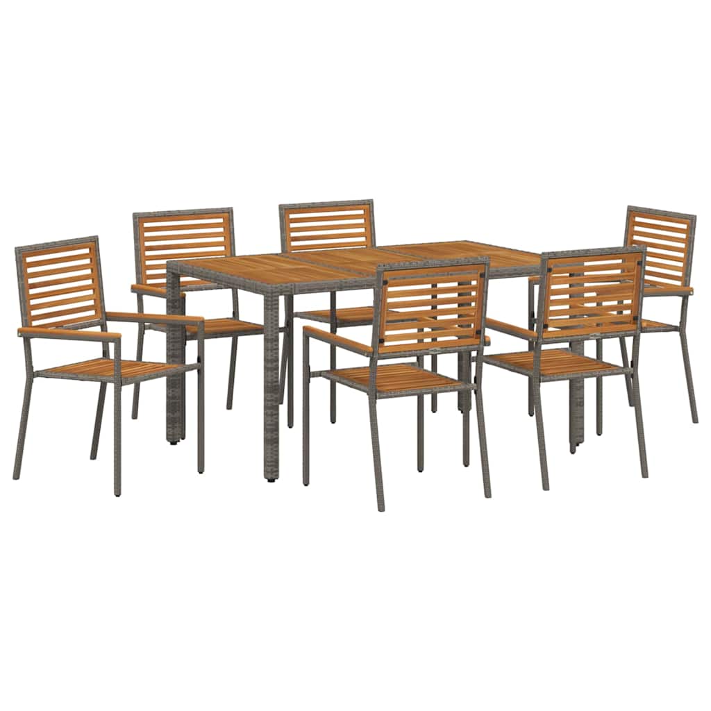 Garten Essgruppe 7 pcs Grau und Braun Poly-Rattan