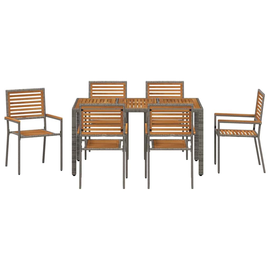 Garten Essgruppe 7 pcs Grau und Braun Poly-Rattan