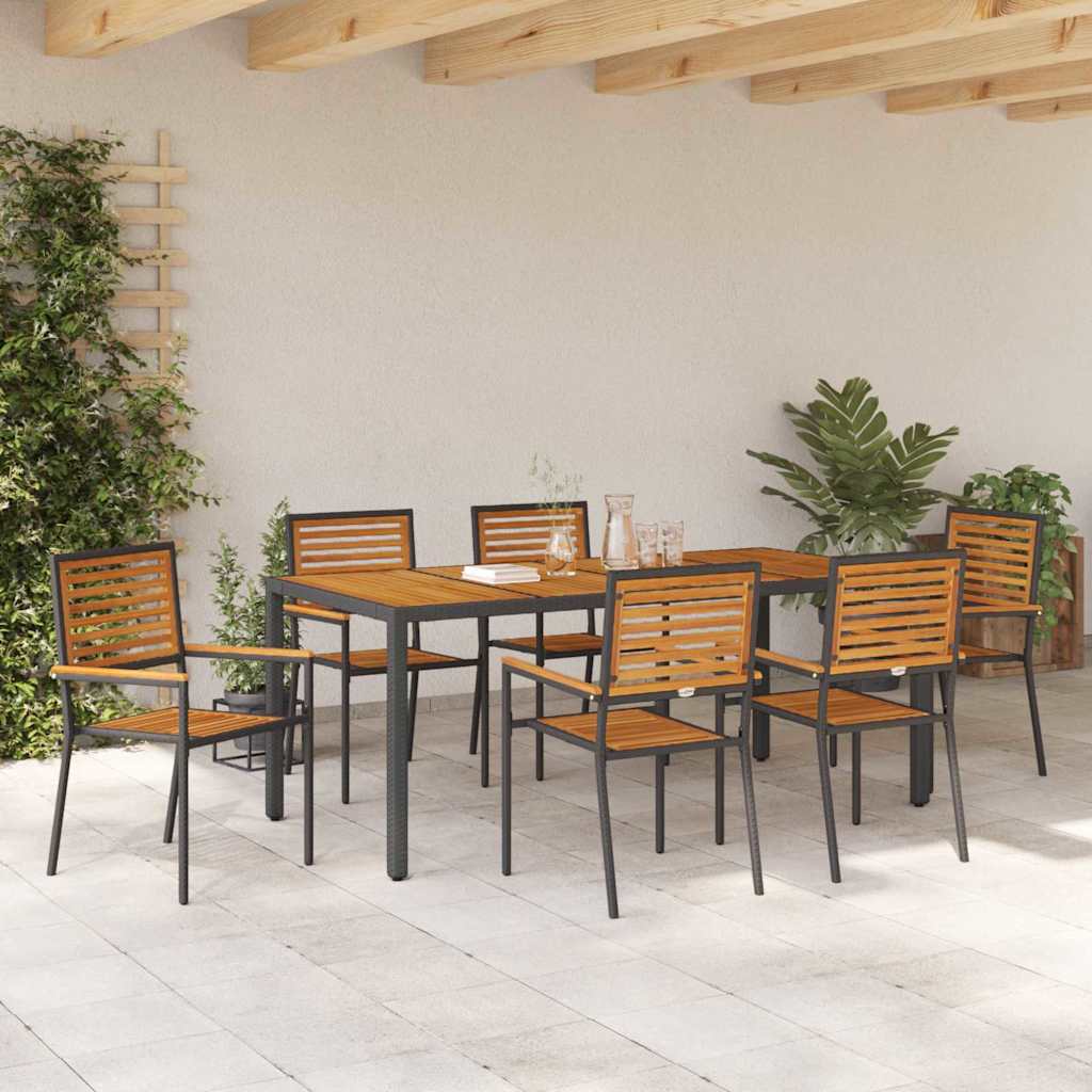 Garten Essgruppe 7 pcs Schwarz und Braun Poly-Rattan
