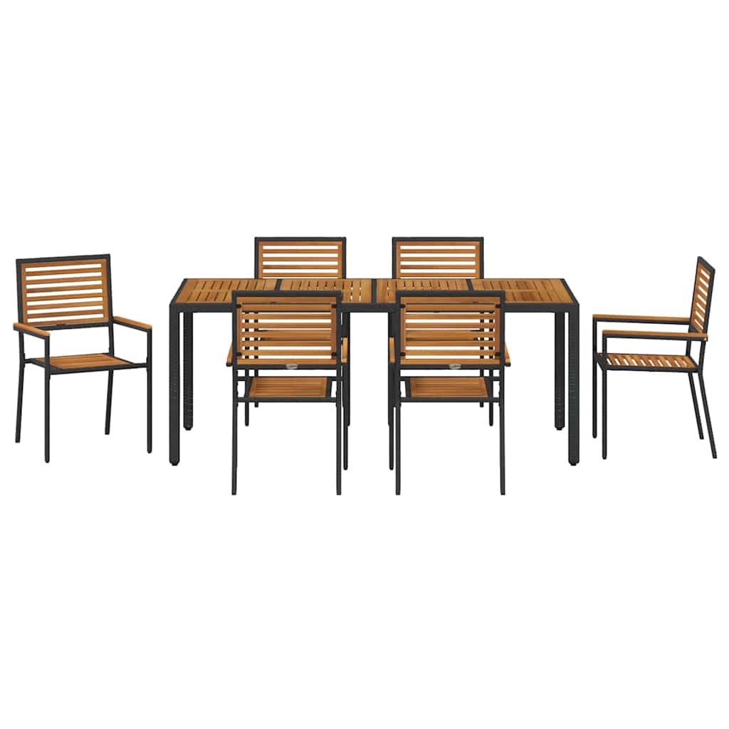 Garten Essgruppe 7 pcs Schwarz und Braun Poly-Rattan