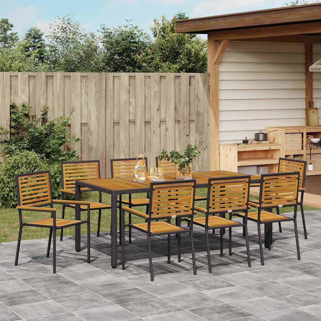 Garten Essgruppe 9 pcs Schwarz und Braun Poly-Rattan