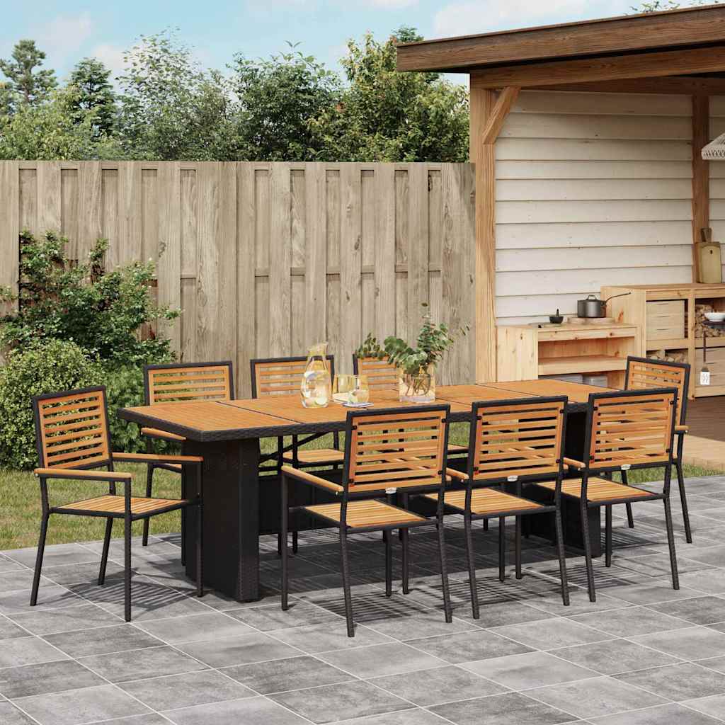 Garten Essgruppe 9 pcs Schwarz und Braun Poly-Rattan