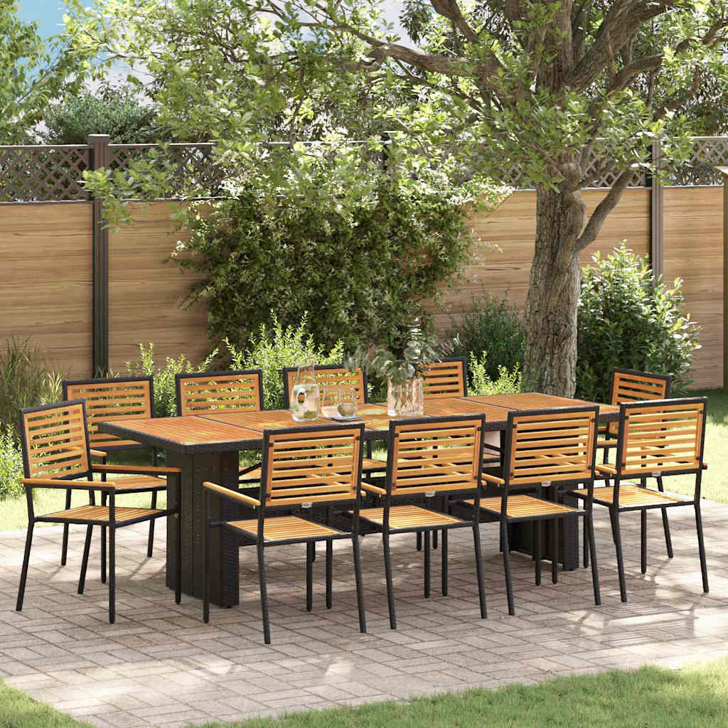 Garten Essgruppe 11 pcs Schwarz und Braun Poly-Rattan