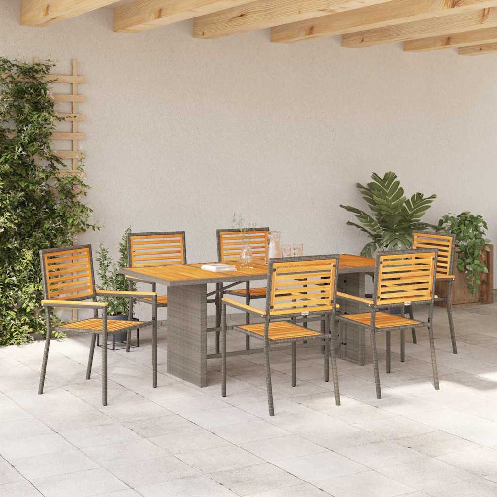 Garten Essgruppe 7 pcs Grau und Braun Poly-Rattan