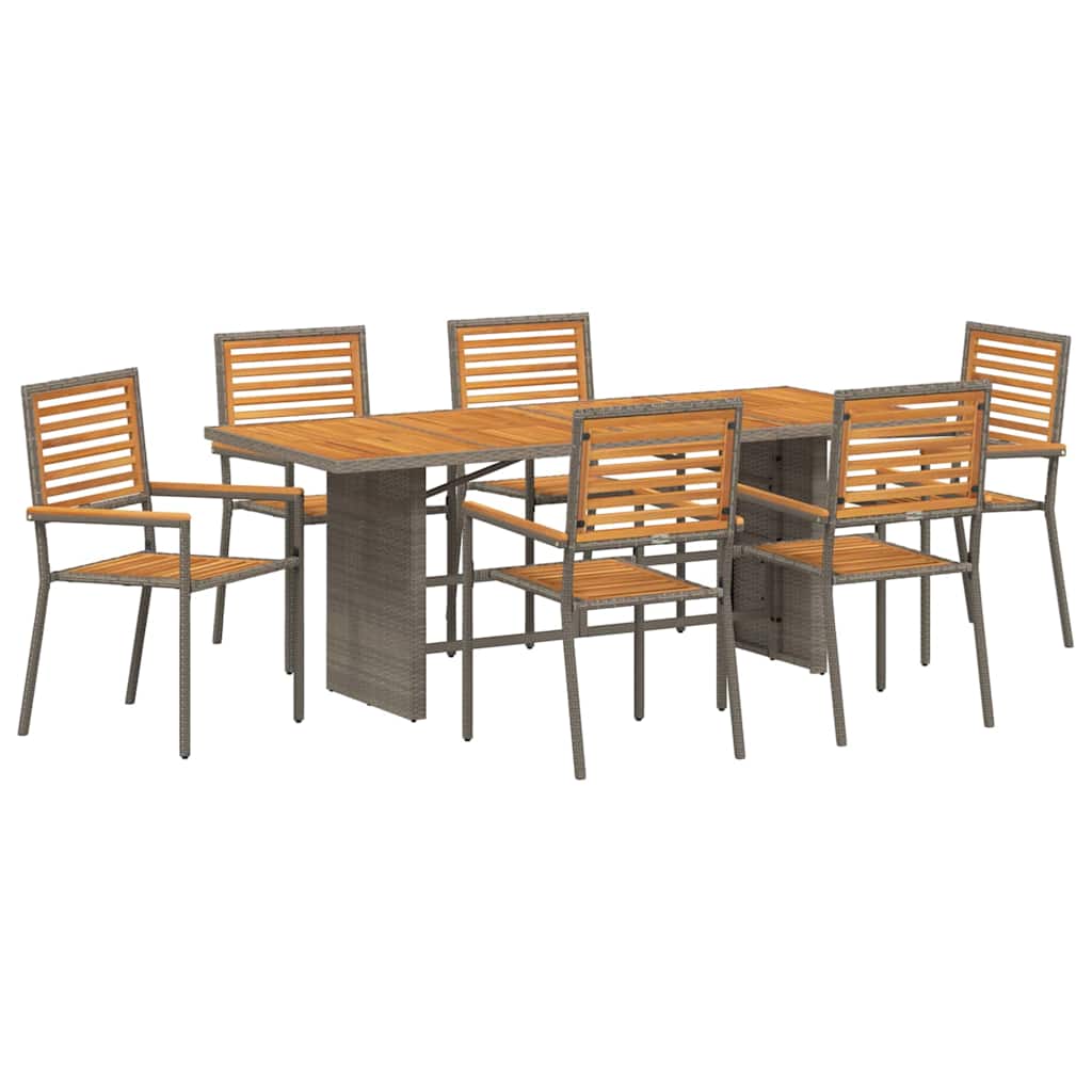 Garten Essgruppe 7 pcs Grau und Braun Poly-Rattan