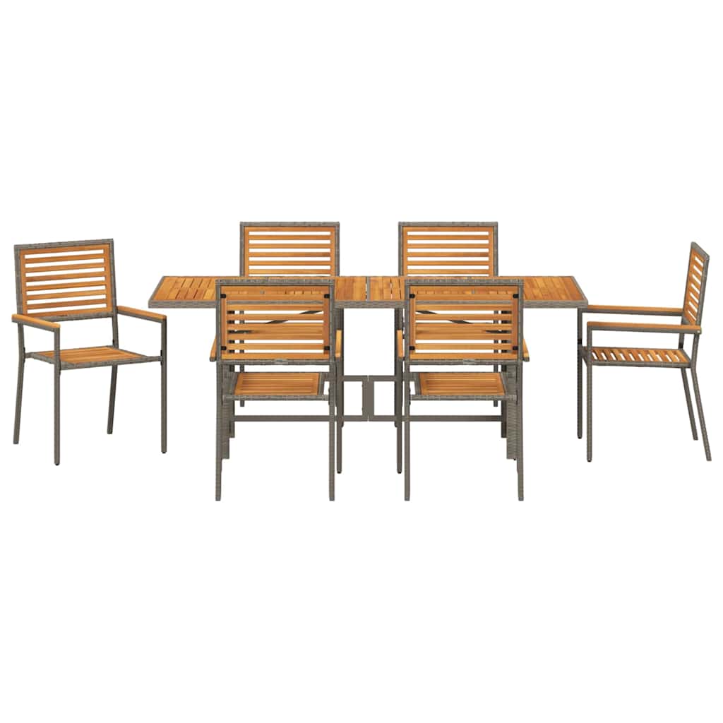 Garten Essgruppe 7 pcs Grau und Braun Poly-Rattan