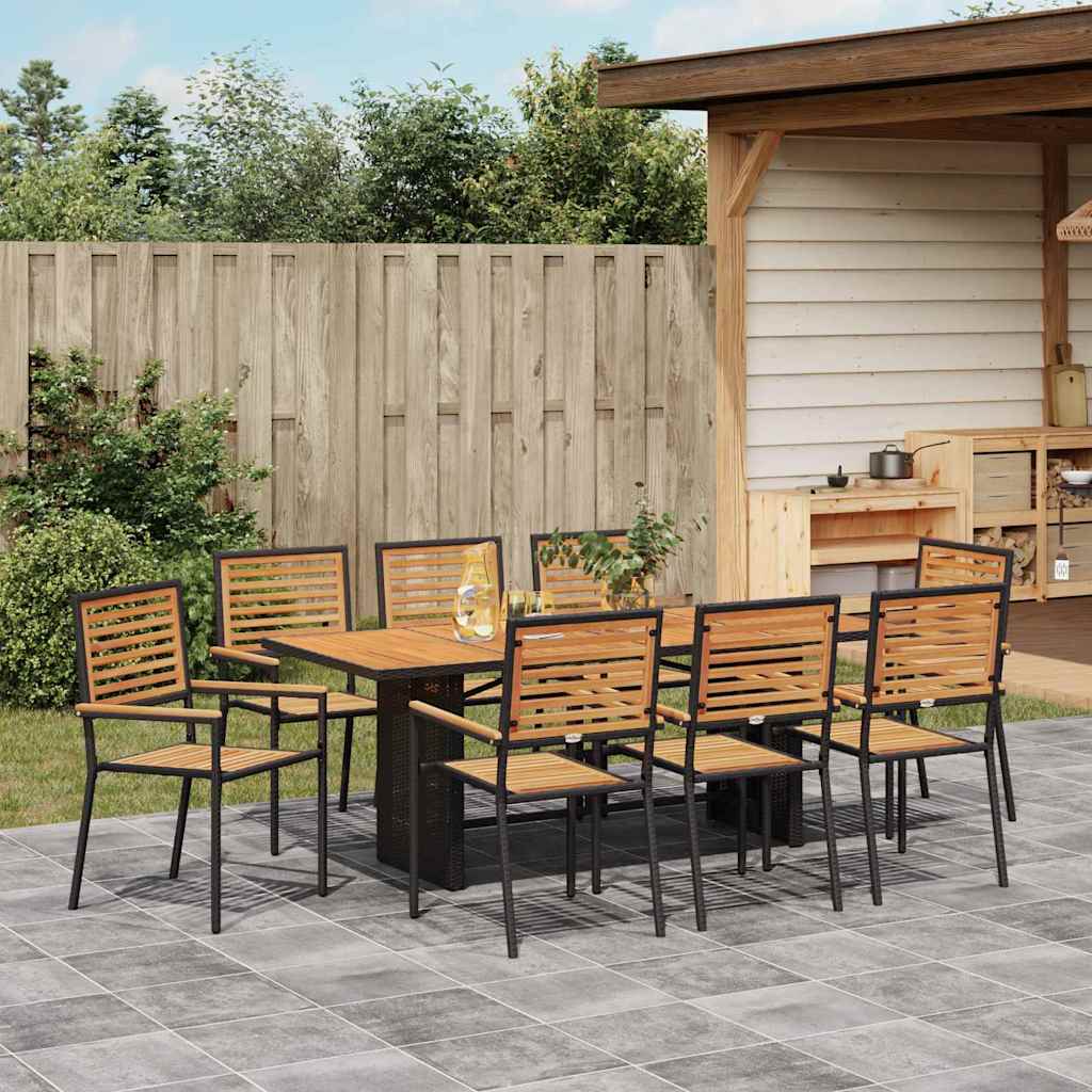 Garten Essgruppe 9 pcs Schwarz und Braun Poly-Rattan
