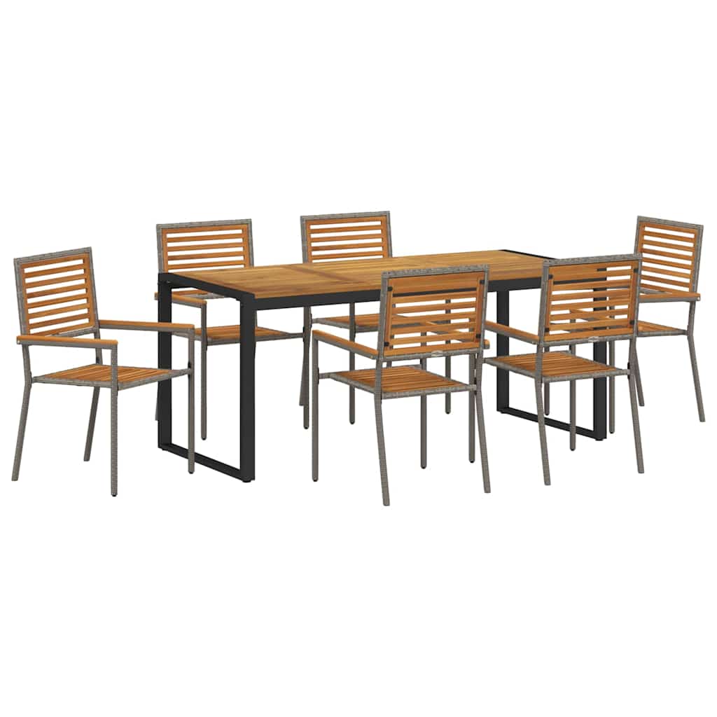 Garten Essgruppe 7 pcs Grau und Braun Poly-Rattan