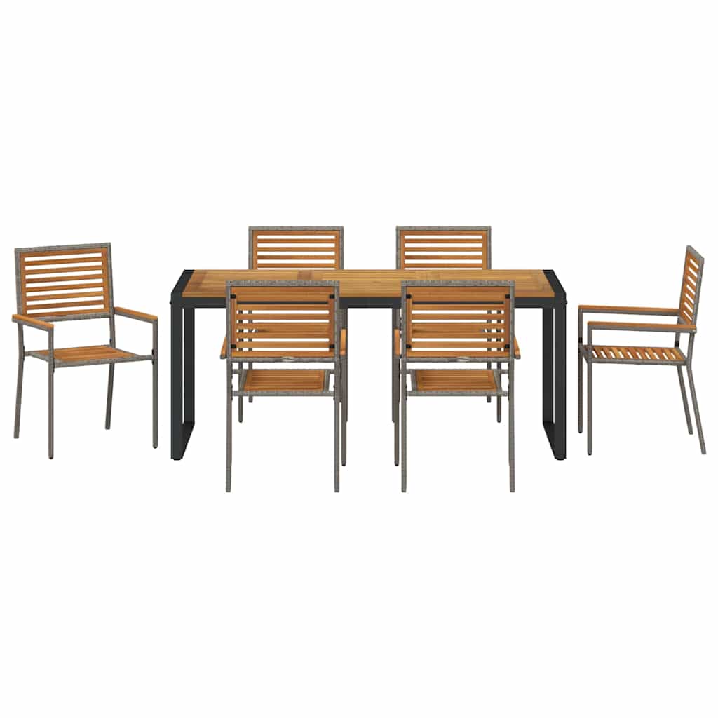 Garten Essgruppe 7 pcs Grau und Braun Poly-Rattan
