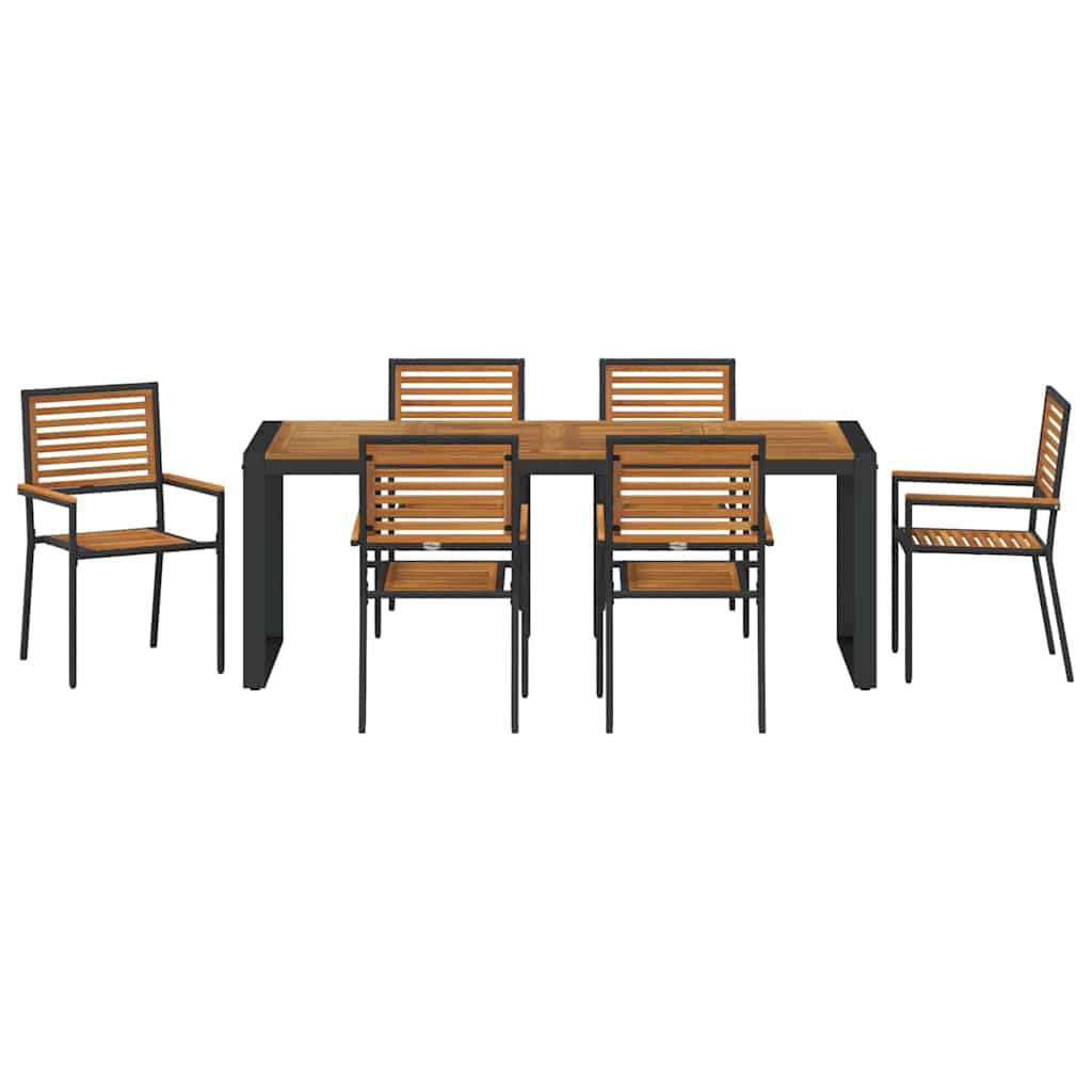 Garten Essgruppe 7 pcs Schwarz und Braun Poly-Rattan